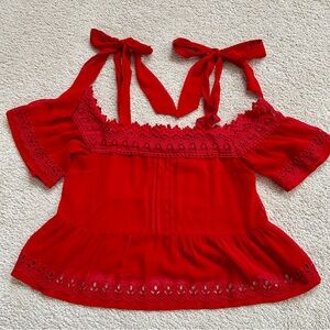 ASOS Red Lace Trimmed Women's Off Shoulder Top Valentine’s,Festival, whimsigoth